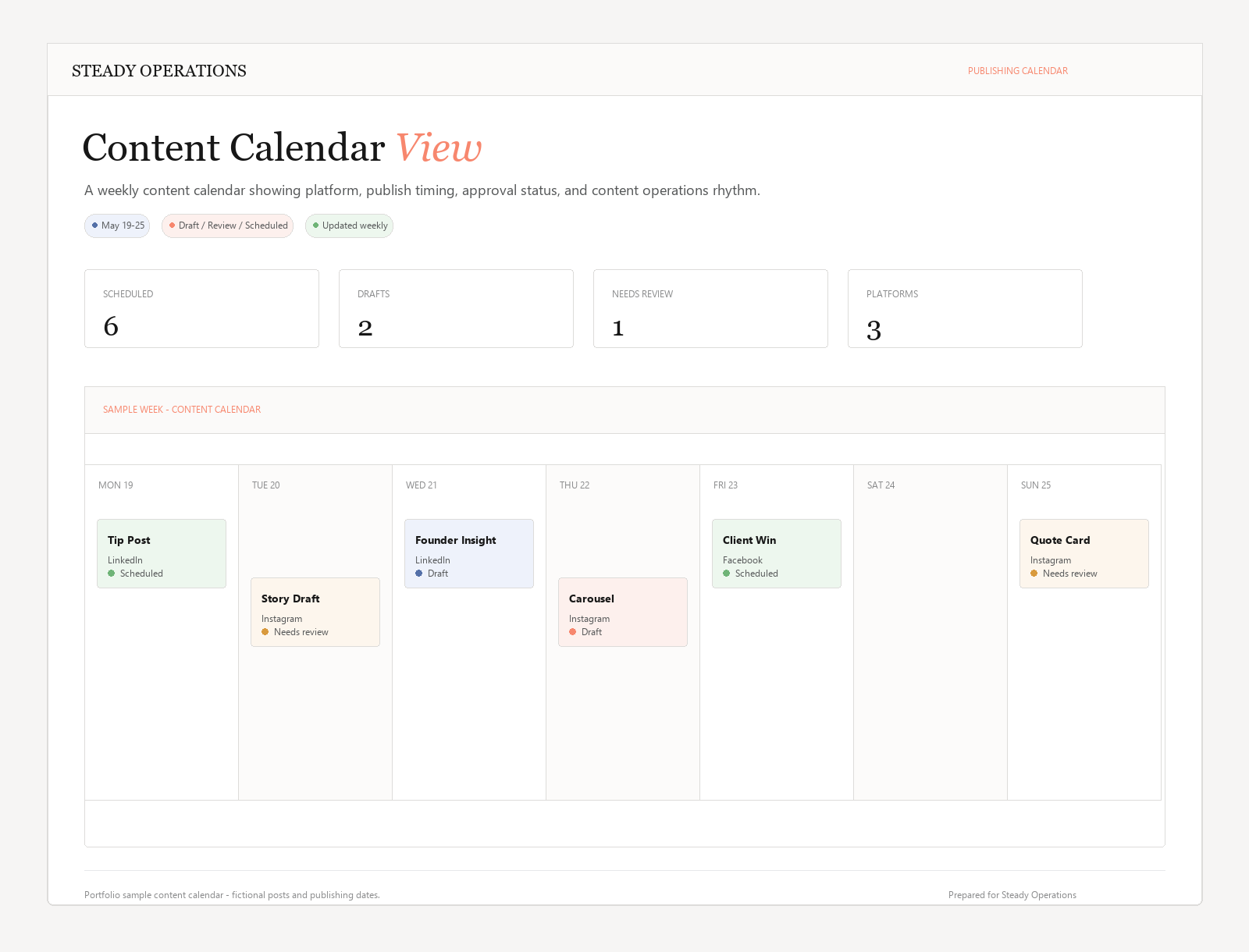 Social media content calendar